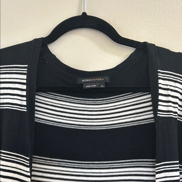 BCBGMaxAzria Black and Gray Striped Long Cardigan - Picture 2 of 7